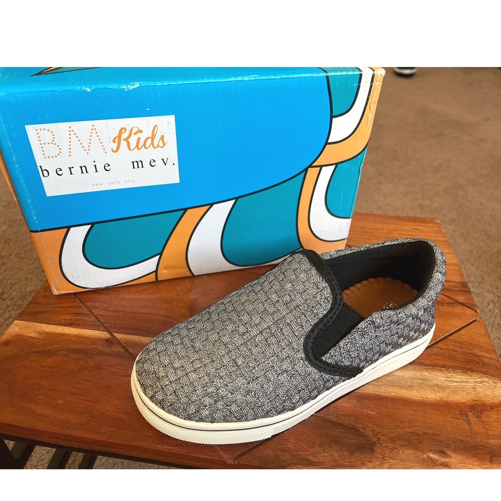 Bernie Mev Verona K Kids Pewter Metallic Woven Slip On Sneakers Size 31 EU 13 US